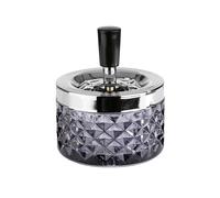 APS 568 Cendrier rotatif "PUSH", Ø 9,5 cm, hauteur 11 cm, avec fermeture à baïonnette, verre, métal chromé, dark grey, brillant