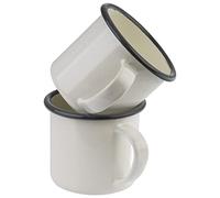 APS EMAILLE Lot de 2 gobelets en tôle d'acier émaillée pour 0,35 l Couleur : blanc crème avec bordure grise