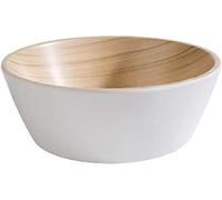 APS "Frida, bol en mélamine presque incassable, bol à céréales, Ø 15 cm x H : 5,5 cm, bol à snacks, empilable, intérieur imitation bois, extérieur blanc, lavable au lave-vaisselle