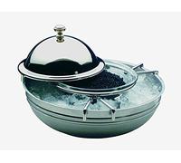 APS Glacière à caviar, 4 pièces, glacière à caviar, caviar, bol à caviar, glacière de buffet Ø 18 cm, hauteur : 12 cm, acier inoxydable poli 18/8, bol en verre Ø 10 cm