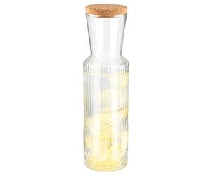 APS Glass Carafe "Lines", Carafe à eau en verre, Cruche à eau transparente avec couvercle en liège, Cruche en verre, hauteur 27 cm, volume 0,7 l