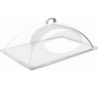 APS GN 1/1 couvercle, adapté au GN 1/1, en plastique transparent, pratiquement incassable, sans plateau, en SAN, avec découpe frontale et poignée