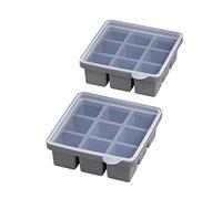 APS Lot de 2 Bacs à glaçons en silicone avec couvercle transparent pour 9 glaçons 4 x 4 x 4 cm