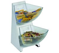 APS Multi Rack, 2 niveaux, 3 pièces : 1 rack poli mat avec 2 bols en plastique transparent dépoli, chacun d'une capacité d'environ 1 litre, goulotte à portions, distributeur de portions, distributeur, hauteur 27 cm