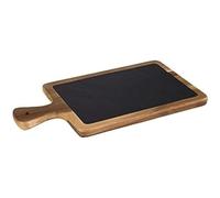 APS planche de service - 2-pcs, 41 x 20 cm, planche en bois rustique, planche à découper en bois d'acacia, planche en bois avec dessus en ardoise naturelle