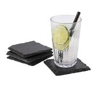 APS Assiettes en ardoise naturelle 10x10cm, lot de 4 - Dessous de table/verre carrés en ardoise avec pieds antidérapants
