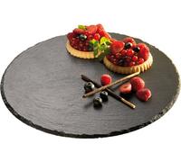 APS Plateau à gâteaux en ardoise naturelle, rond, anthracite, avec pied pivotant
