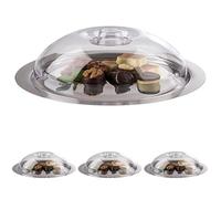 APS Plateau avec chapeau Finesse, assiette avec couvercle, plateau de service, chapeau en polystyrène, assiette en acier inoxydable 18/0, 22,5 x 22,5 cm, empilable. (Lot de 4)