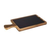 APS plateau de service, 2-pcs, 34 x 18 cm, planche en bois rustique, planche à découper en bois d'acacia, planche en bois avec dessus en ardoise naturelle