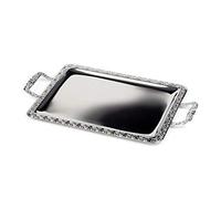 APS Plateau"SCHÖNER ESSEN" - plateau en acier inoxydable avec bord décoratif, poignées en zinc moulé chromé, rivetées, 60 x 36 cm, rectangulaire