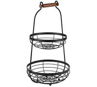 APS Porte-Serviettes avec Deux paniers et poignée en Bois - 2 étages en métal, Noir, Hauteur 48 cm, Ø 26 cm