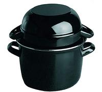 APS pot à moules, pot à moules de service pour 1,5 kg, pot à fruits de mer, pot à moules de service, pot à moules en acier émaillé noir, capacité : 3,3 litres, couvercle : 1,6 litres, 22,5 x 26,5 cm, hauteur 18 cm