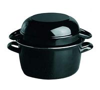 APS Pot à moules, Pot à moules de Service pour 1 kg, Pot à Fruits de mer, Pot à moules de Service, Pot à moules en Acier émaillé Noir, capacité : 2,6 litres, 20 x 25 cm, Hauteur 17 cm