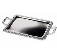 APS "Schöner Essen plateau, aide de buffet, plateau en acier inoxydable 18/0 avec bord décoratif, poignées en zinc moulé sous pression, chromé, riveté, 31 x 54 cm, 3 cm de haut