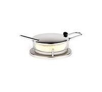 APS Parmesan Menage Classic, Pot à Parmesan, Pot à Parmesan avec cuillère, Verre Transparent pour Parmesan dans Un Support en Acier Inoxydable, 11 x 15 cm, 7 cm de Hauteur