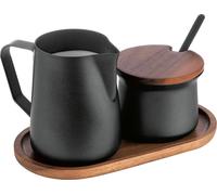 APS Set lait/sucre bois d'acacia/acier inoxydable 5 pièces noir