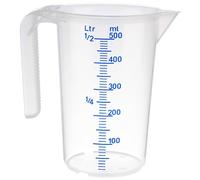 APS Verre doseur 0,5 l, diamètre 9 x hauteur 14 cm, tasse en plastique avec échelle de mesure en relief à l'extérieur, poignée ouverte, division L/ml, passe au lave-vaisselle