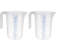 APS Verre doseur 1 litre - Diamètre 12 x H 16,5 cm - Verre en plastique avec échelle de mesure en relief à l'extérieur - Poignée fermée - Division L/ml - Passe au lave-vaisselle (Lot de 2)