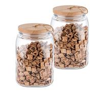 APS "Woody", lot de 2 - Récipient en verre de haute qualité avec couvercle en bois - Le joint en silicone permet de conserver plus longtemps l'arôme du contenu - 2,5 litres, récipient de stockage