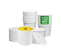 APSIC Lot de 100 tasses à soupe jetables en papier de 473,6 g avec couvercles ventilés - Compatible avec les aliments chauds et froids - Boîtes de rangement pour repas à emporter, restauration