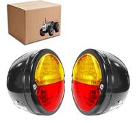 APSMOTIV 2X ensembles de feux arrière | Anneau noir | Corps noir | Lentille rouge/ambre avec ampoules 12 V adaptée aux tracteurs Massey Ferguson I Jeep Willys et JD TRAC