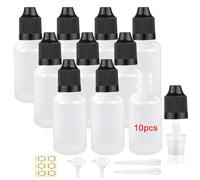 Apstaqeoo Lot de 10 flacons compte-gouttes vides en plastique de 30 ml avec capuchon, entonnoir, étiquette, compte-gouttes pour huile essentielle