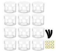 Apstaqeoo Lot de 12 pots cosmétiques vides en plastique avec couvercles blancs et doublure intérieure - Pots ronds transparents anti-fuite pour lotion, bijoux, peinture, bonbons, pommades de bricolage