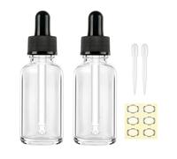 Apstaqeoo Lot de 2 flacons compte-gouttes en verre transparent de 50 ml - Flacons vides avec pipette compte-gouttes rechargeables pour échantillons de teinture, flacons pour huiles essentielles