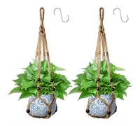 Apstaqeoo Lot de 2 paniers de fleurs suspendus en corde de jute macramé avec perles en bois décoratives et 2 crochets de suspension, support mural pour pot de fleurs pour intérieur et extérieur