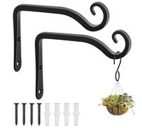 Apstaqeoo Lot de 2 supports de panier à suspendre, cintres robustes en fer forgé avec vis, crochets muraux en métal noir pour lanterne, jardinière, clôture, mangeoire à oiseaux (144 mm)