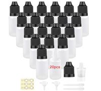 Apstaqeoo Lot de 20 flacons compte-gouttes vides en plastique - 20 ml - Avec capuchon, entonnoir, étiquette, compte-gouttes pour huile essentielle