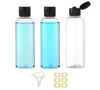 Apstaqeoo Lot de 3 flacons de voyage en plastique transparent avec bouchon à rabat - 200 ml - Flacons de voyage vides rechargeables avec entonnoir et étiquette pour liquides, lotions, shampooings,