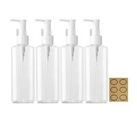 Apstaqeoo Lot de 4 distributeurs de lotion vides rechargeables en plastique transparent ovale avec tête de pompe et étiquette pour gel, crème, shampooing, huile nettoyante