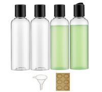Apstaqeoo Lot de 4 flacons en plastique de 150 ml avec bouchon à disque à rabat - Flacons vides rechargeables - Avec entonnoir et étiquette pour liquides, lotions, shampooings, articles de toilette et