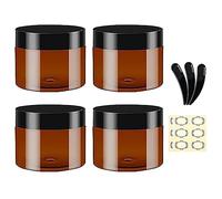 Apstaqeoo Lot de 4 pots ronds en plastique ambré de 120 ml avec couvercles noirs, 3 spatules et 6 étiquettes - Bocaux de voyage rechargeables pour lotion, pommades, gel