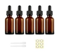 Apstaqeoo Lot de 5 flacons compte-gouttes en verre ambré avec pipette en verre, rechargeables, bouchon noir, étiquette, compte-gouttes pour huiles essentielles, parfums, aromathérapie