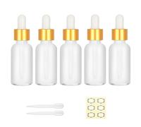 Apstaqeoo Lot de 5 flacons compte-gouttes en verre transparent givré avec pipette, flacon compte-gouttes vides rechargeables avec bouchon doré, étiquette, compte-gouttes pour parfum, huiles