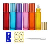 Apstaqeoo Lot de 6 flacons à bille pour huiles essentielles, 10 ml avec boule en acier inoxydable, flacon rouleau en verre dépoli avec décapsuleur/compte-gouttes/étiquette pour huiles essentielles,