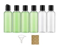Apstaqeoo Lot de 6 flacons en plastique de 100 ml avec bouchon à rabat à disque - Flacons vides rechargeables avec 1 entonnoir et 6 étiquettes approuvées par la TSA pour lotion liquide et articles de