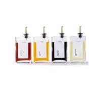 APT 1101 Lot de 4 distributeurs d'huile d'olive en verre doré avec bec verseur en acier inoxydable, 350 ml chacun, parfait pour l'huile d'olive, le vinaigre, la sauce soja, le sirop de café