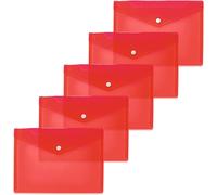 Apt-20054 Lot De 5 Porte-Documents A5 Rouges Transparents Avec Bouton Pression - Enveloppes En Plastique Pour L'école, L'université, Le Bureau, Les Voyages