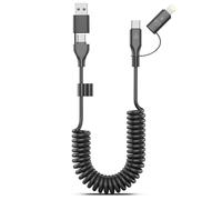Apt-4 En 1 Coiled Câble De Charge, Certifié Mfi, Nylon Usba/C Vers Lightning/Usb C Cable, 60w Fast Charging Iphone Cable Lead For Iphone 15 14 13 12/Ipad/Android/Laptop, Support Apple Carplay