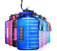 Apt-Bouteille De Sport 3,78 Litres Avec Indication Du Temps - Sans Bpa - Réutilisable - Épais - Seau Portable Avec Paille - Bouteille De Sport Avec Poignée Solide - Bleu