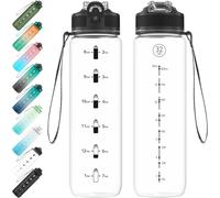 Apt-Bouteille D'eau De 1 L Avec Paille, Anti-Fuite, Avec Marqueur De Temps, Tritan Sans Bpa, Pour Fitness, École, Gym, Sports De Plein Air