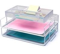 Apt-Couche De 2 Trieurs De Papier À Mailles Câblées/Organisateur De Bureau Avec Diviseur Supplémentaire/Support De Mémo Sur Le Dessus - Bureau, École, Étude Multifonctionnelle (Blanc)