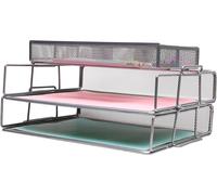 Apt-Couche De 2 Trieurs De Papier À Mailles Câblées/Organisateur De Bureau Avec Diviseur Supplémentaire/Support De Mémo Sur Le Dessus - Bureau, École, Étude Multifonctionnelle (Argent Plus)