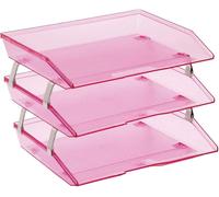 Apt-Facility Bac À Courrier À 3 Niveaux/Charge Latérale A4, Organiseur De Bureau, En Plastique (Couleur Rose Transparent)
