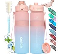 Apt-Gourde 1l, Sans Bpa Bouteille D'eau Plastique, Grande Étanche Gourde Sport 1 Litre Idéale Pour Gym, School, Office And Travel (Rose Bleu)