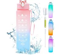 Apt-Gourde 750 Ml, Gourde Sport Avec Marqueur De Temps, Gourde Avec Paille, Bouteille D'eau Étanche Avec Couvercle Sans Bpa, Water Bottle Pour Sport, Gym, Bureau, Course À Pied (Rose)
