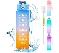 Apt-Gourde 750 Ml, Gourde Sport Avec Marqueur De Temps, Gourde Avec Paille, Bouteille D'eau Étanche Avec Couvercle Sans Bpa, Water Bottle Pour Sport, Gym, Bureau, Course À Pied (Bleu Clair)
